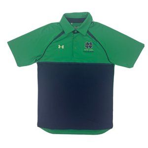 Men's Under Armour Loose Polo Shirt Green Blue S Notre Dame ND‎ Fighting Irish